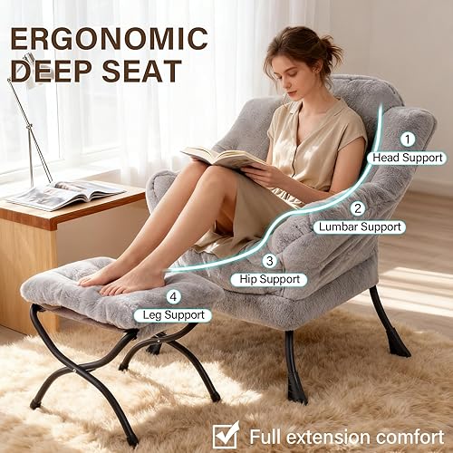 Miniatura 114 de Welnow Silla Lazy con otomana, moderna silla de descanso con reposabrazos y un bolsillo lateral, sillón para sofá de ocio, sillón de lectura