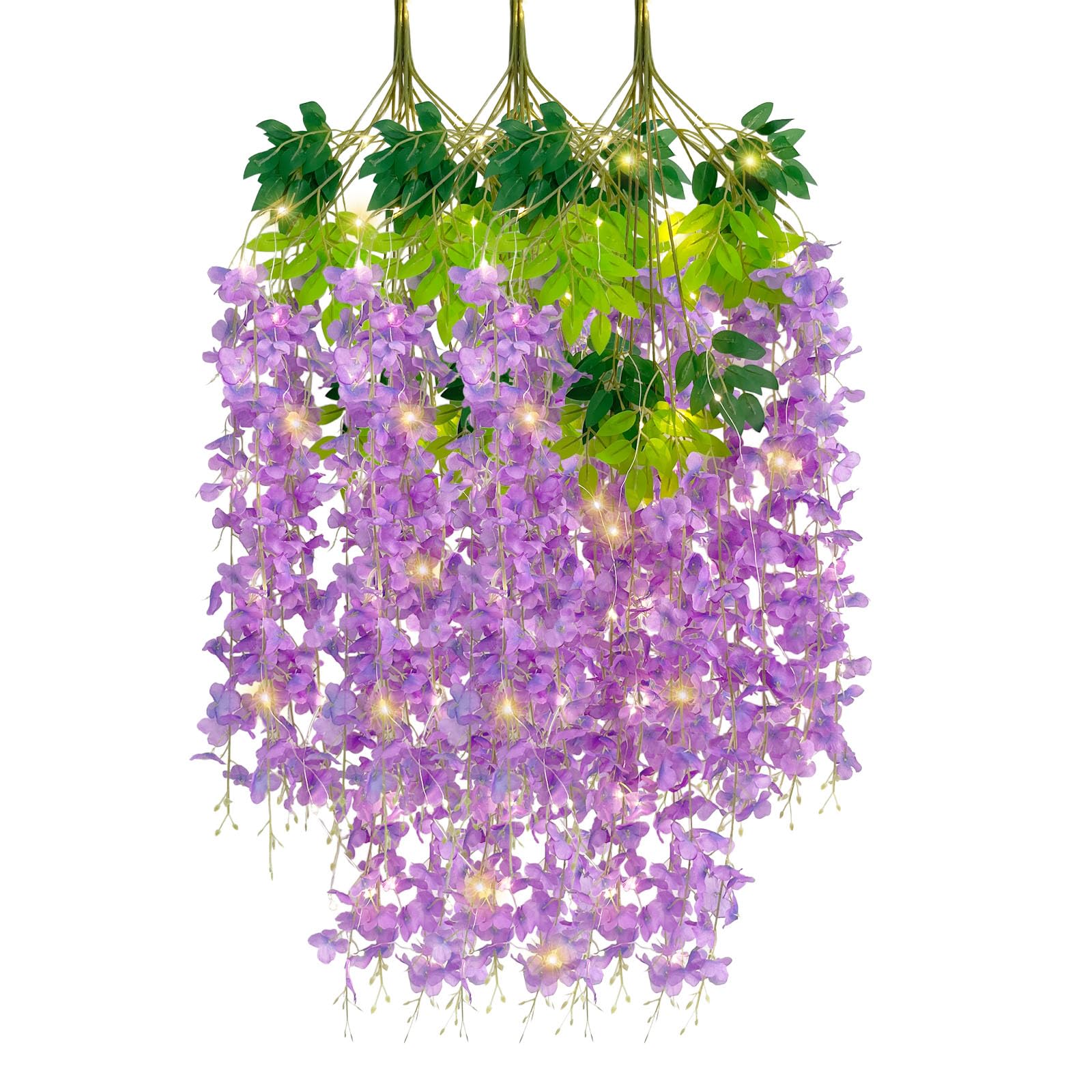 12 Pack Light Purple Wisteria Hanging Flowers Garland with Lights, 3.44 Feet Artificial Flower Vines, Fake Wisteria, Artificial Vines Hanging Garland