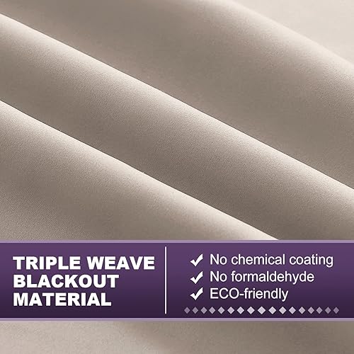Miniatura 4 de MeilleMaison Paneles de cortina 100% opacas para ventana, para dormitorio, cortinas de bloqueo de luz completa con forro negro para sala de estar,