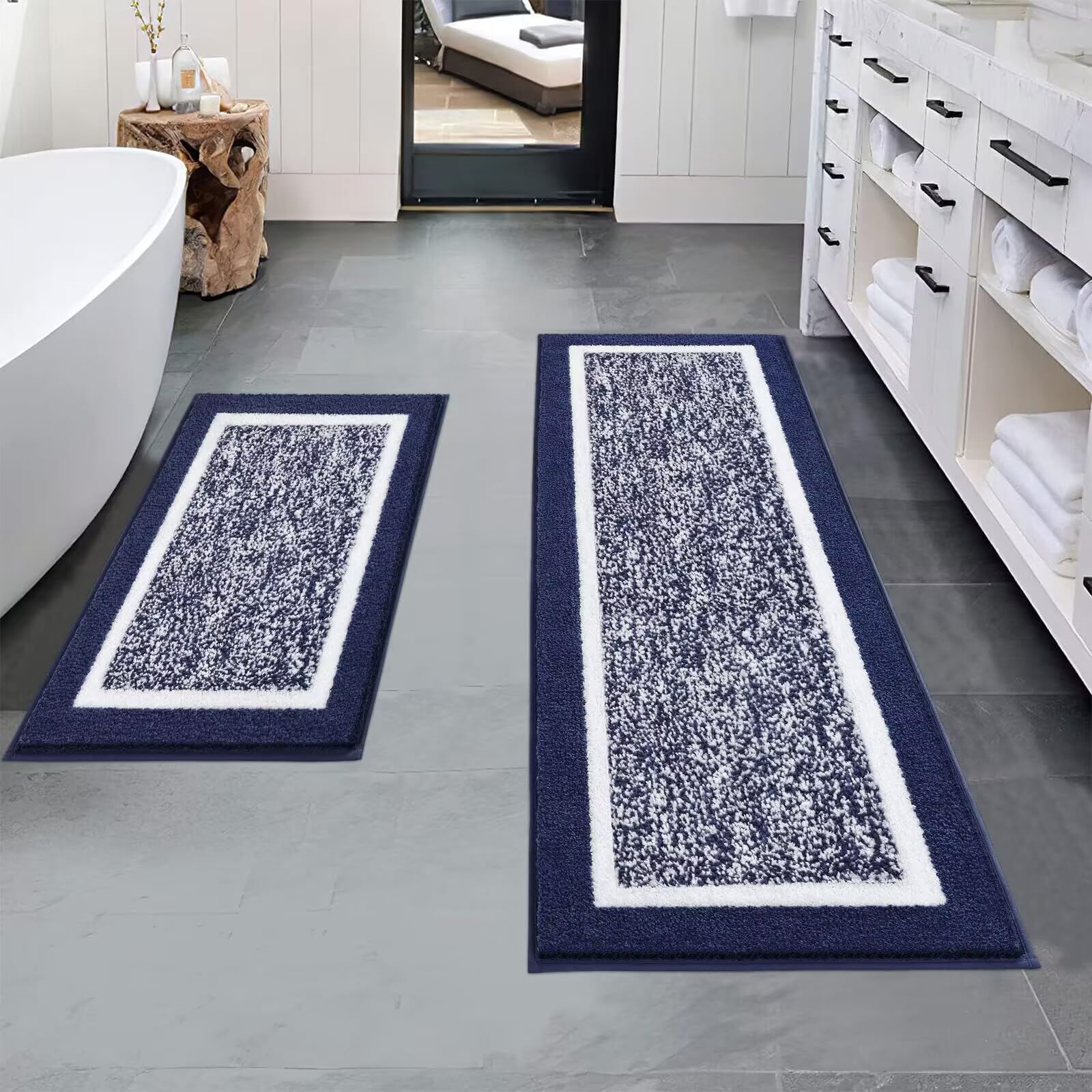 Pauwer Bathroom Sets, Non Slip Bath Mats, Absorbent Shower Rugs for Bathroom Floor, Tub and Shower, Navy