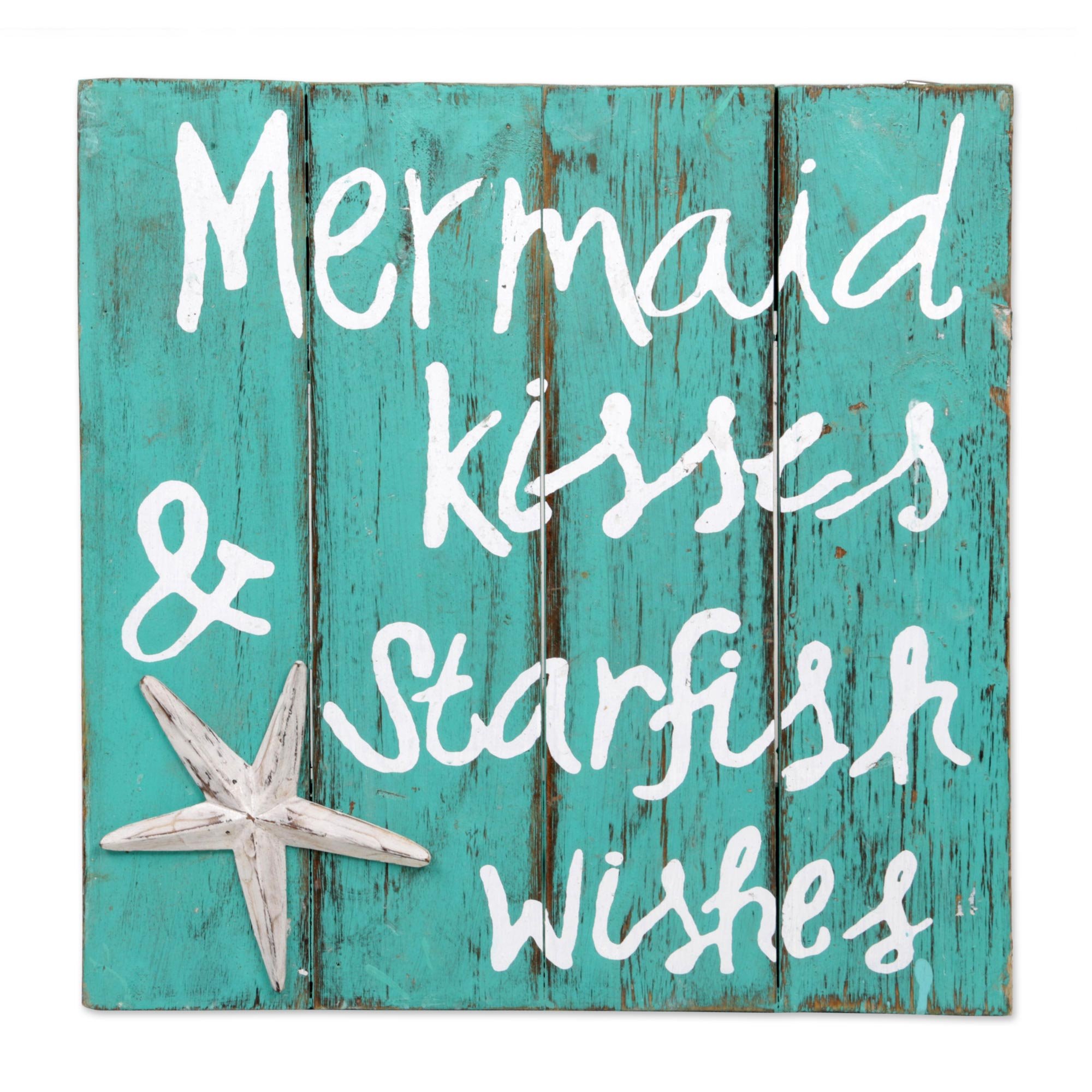 NOVICAGreen Hand Made Wood Beach Sign, 'Mermaid Kisses'