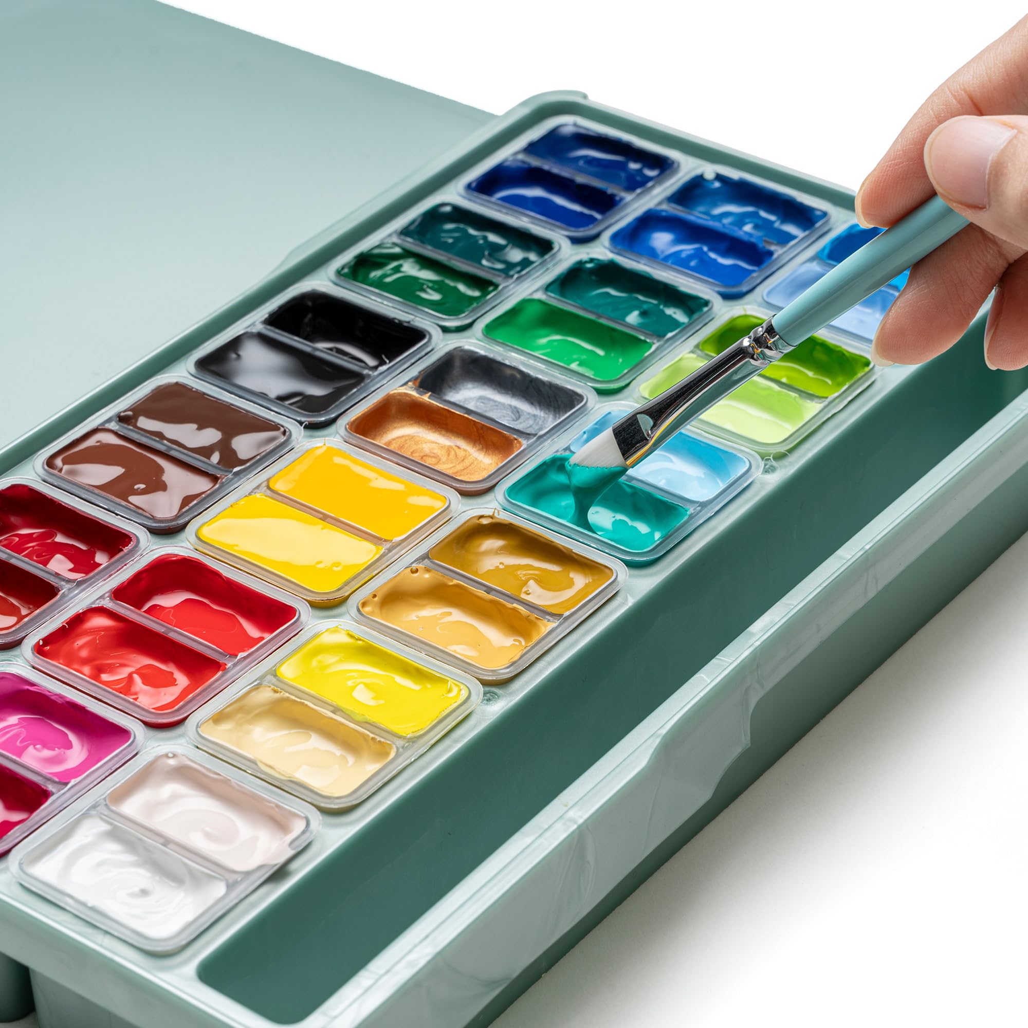 HIMI Deluxe 36 Farben Twin Cup Jelly Acrylfarben Set – Komplettes Kunstset mit Block, Sprühflasche, Palette, Pinseln, Malmesser und klappbarem Rahmen für Anfänger, Studenten und Künstler