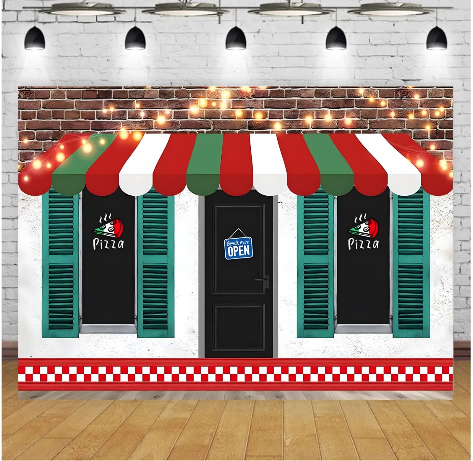 Glitter Red Wall Pizzeria Photography Backdrop Birthday Party Kids Cooking Baby Shower Portrait Decoration Backdrop Photo Booth Prop Vinyl (7ft×5ft)