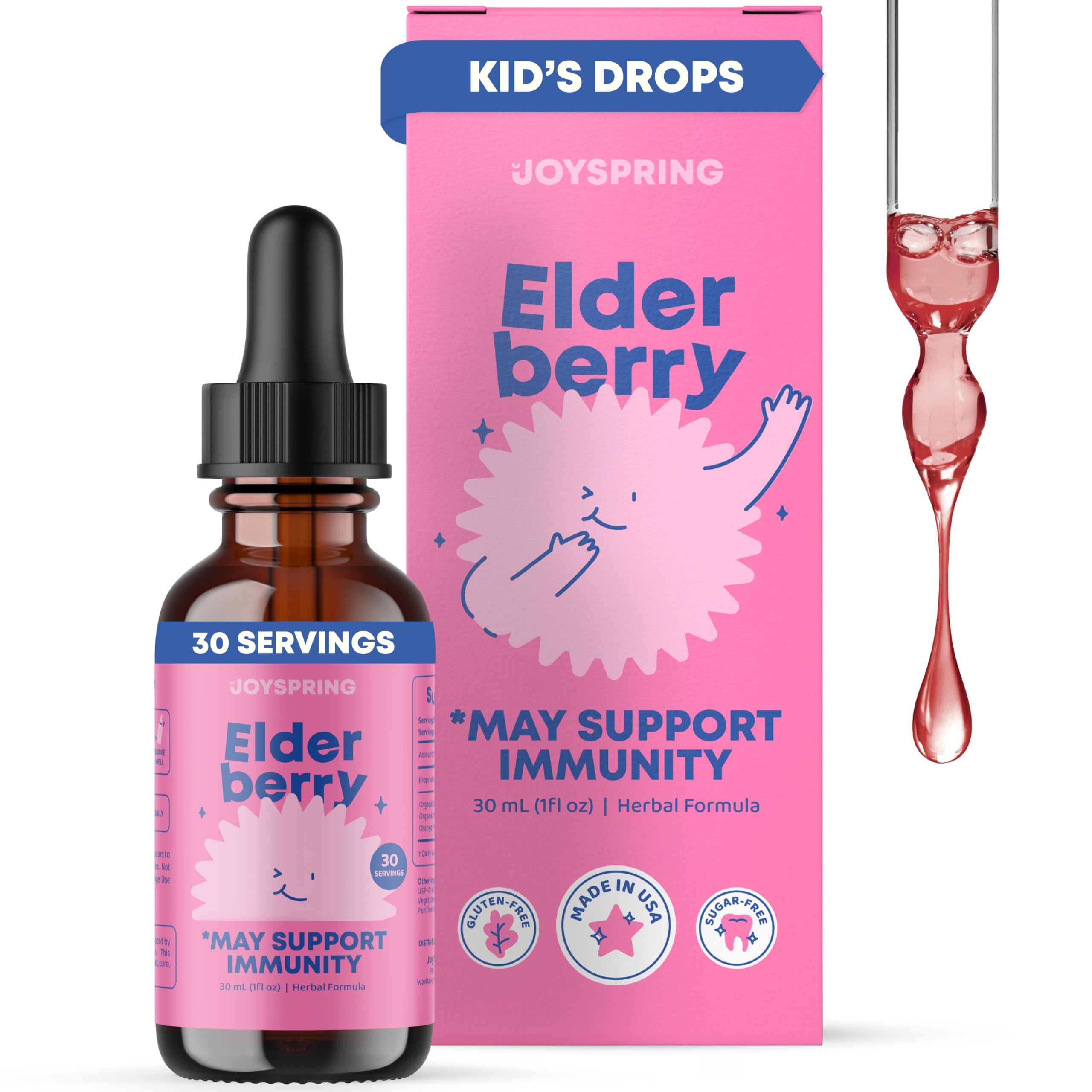 JoySpring Elderberry for Toddlers & Kids Immune Support Liquid (1 fl oz) | Organic Toddler Elderberry Drops with Vitamin C | Natural Flavor | Vegan Supplement