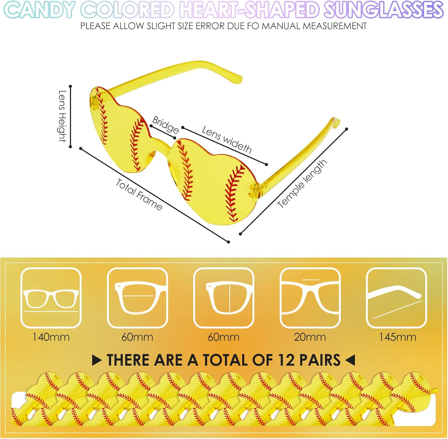12 Pack Party Softball Sunglasses, Sport Baseball Heart Glasses for Team Sport Party, Softball Accessories Favor Glass Gift for Player Coach