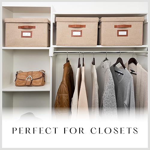 Miniatura 6 de Paquete de 3 cajas de almacenamiento grandes de tela con tapas (15.75 x 11.25 x 11.25 pulgadas), contenedor decorativo con tapa, soporte para