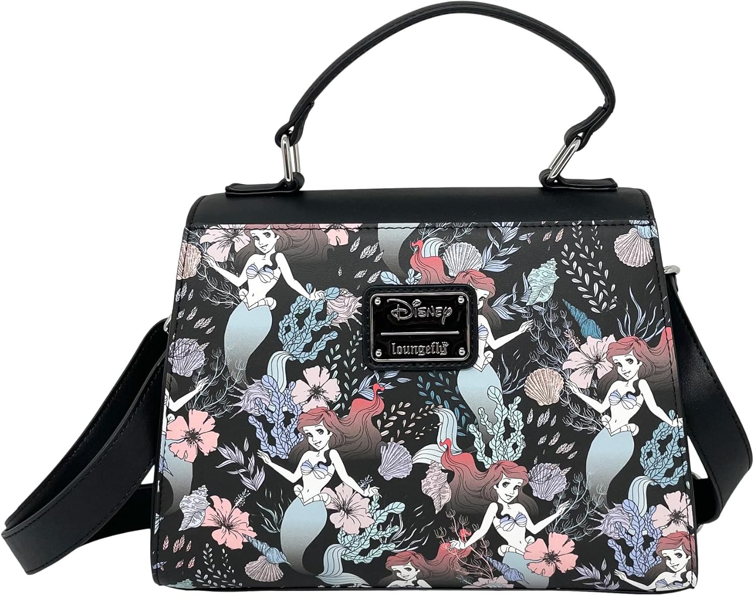 Loungefly Disney The Little Mermaid Ariel Allover Floral Print Crossbody Satchel Handbag Purse - Image 3