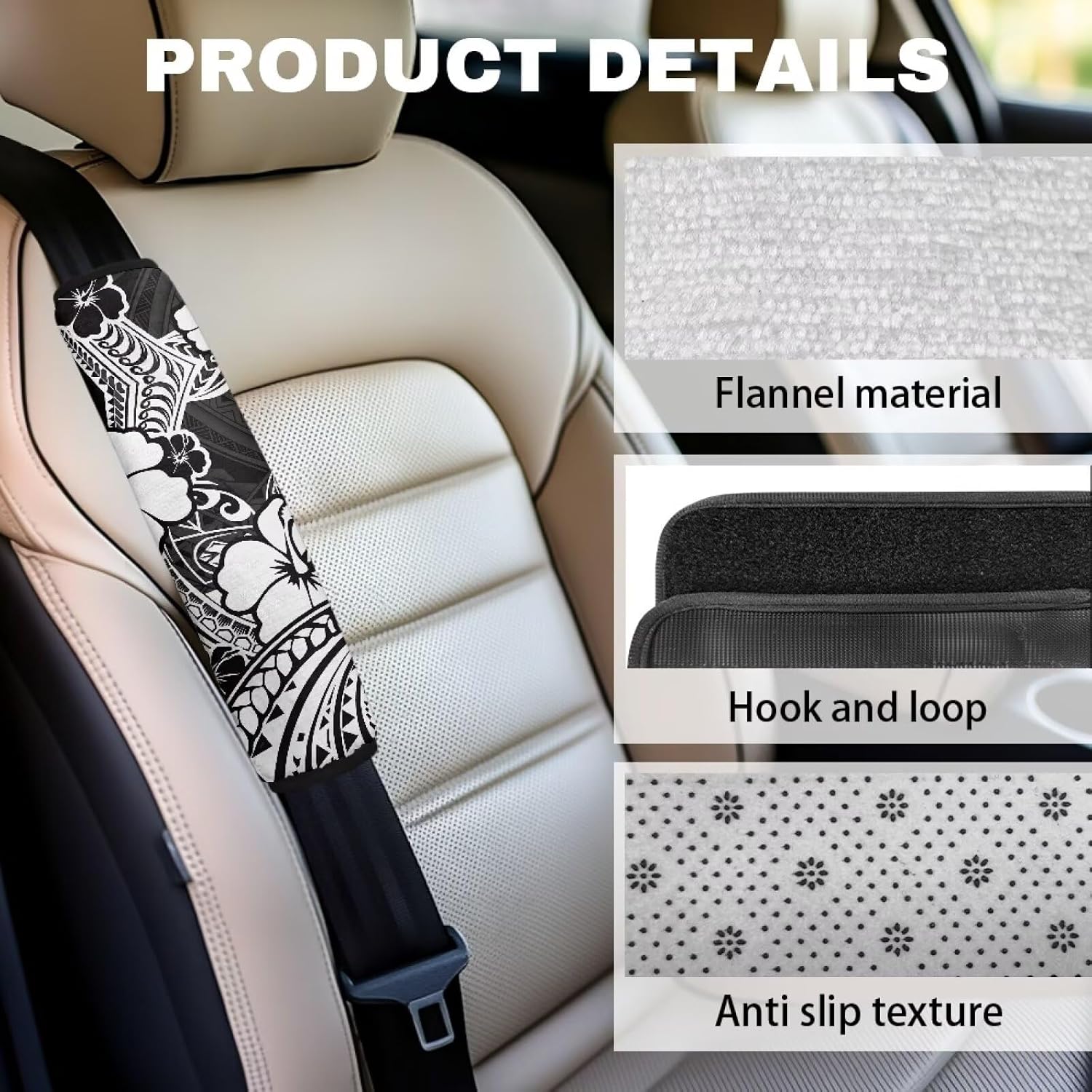 2 PCS Polynesian Hibiscus Car Seat Belt Covers Ultra Soft Plush Shoulder Strap Pad, Non-Slip Seatbelt Cushion Protector for Neck, Universal Fit for Car Truck SUV, Hawaiian Car Decor