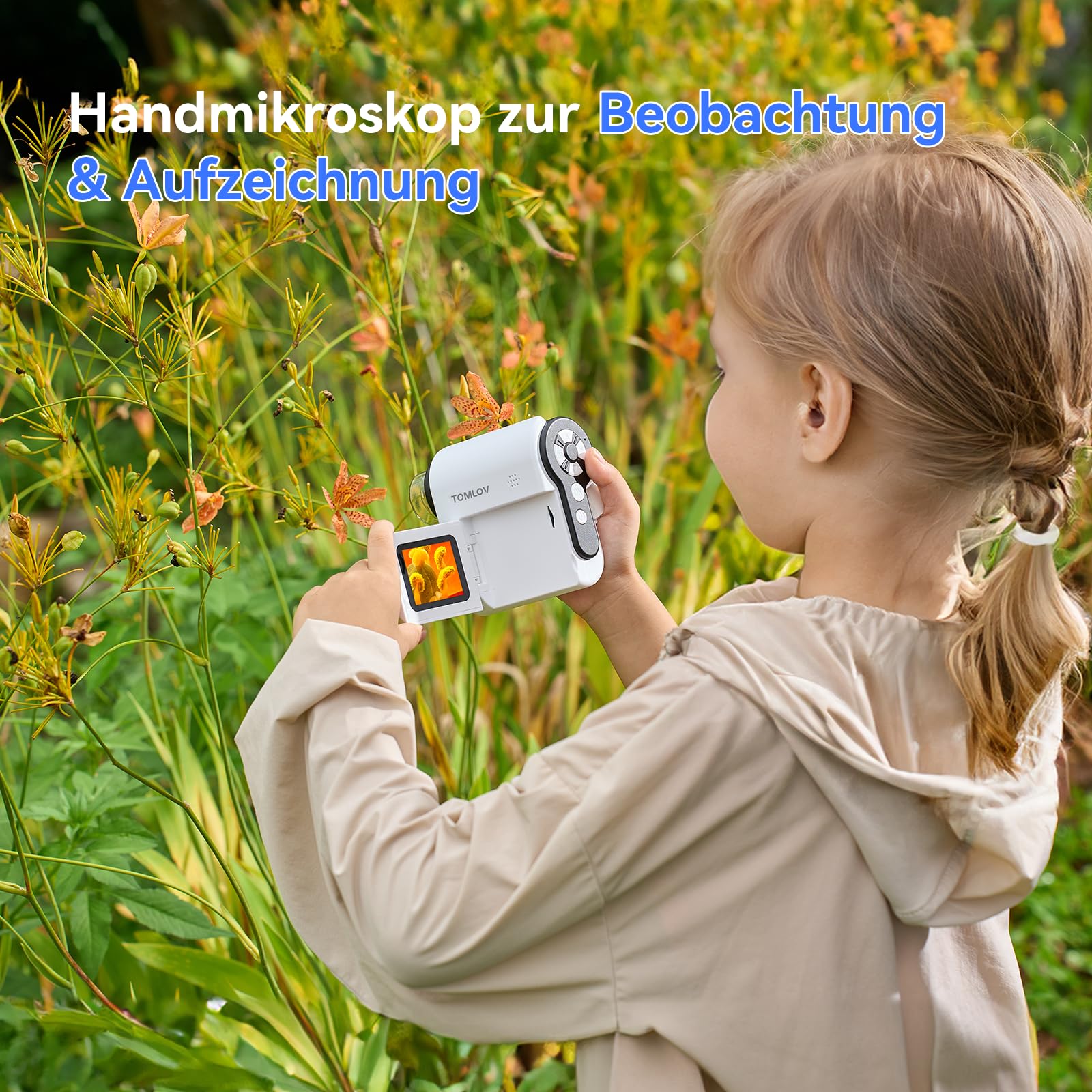 TOMLOV P20 Handheld Digital Mikroskop für Kinder, Mehrere Taschenmikroskop, Tragbare 1080P DV-Kamera mit klappbarem 2-Zoll-LCD-Bildschirm, Kompatibel mit MacOS & Windows, 6 Pcs Objektträger, 32GB