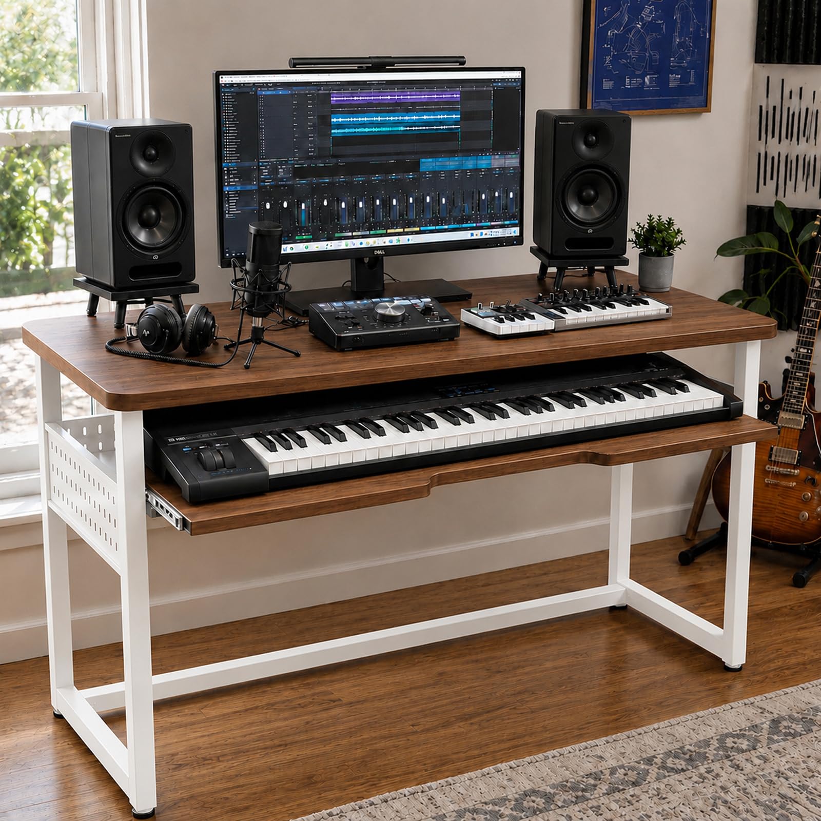 Musikstudio-Schreibtisch mit Tastaturablage – Professioneller Klaviertisch für Musiker, höhenverstellbar, modernes Design, perfekt für Heimstudio & Musikproduktion