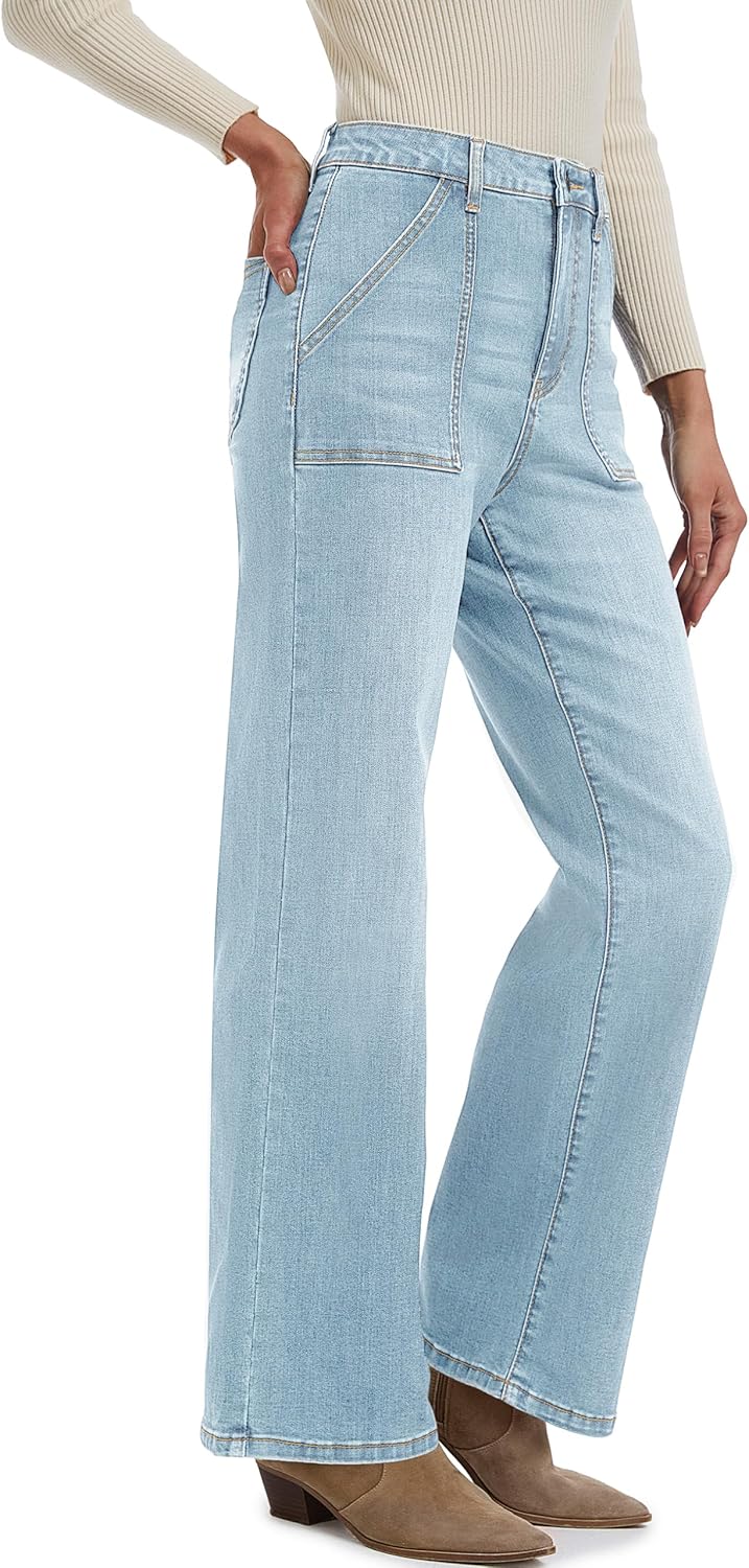 YUCOLEN Straight Leg Jeans for Women High Waisted Jeans Loose Wide Leg Stretchy Denim Pants with Pockets Fashion - Image 5