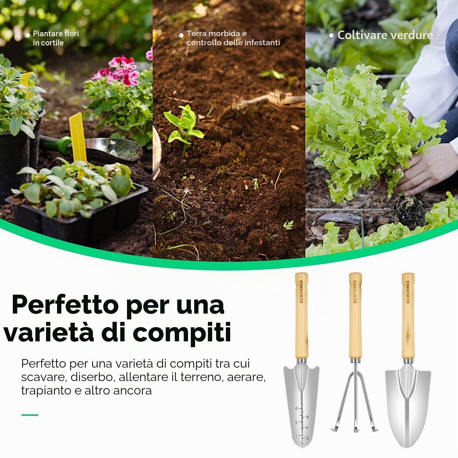 Attrezzi da Giardino Set, DEWINNER 23 PCS Giardinaggio Kit con Borsa Utensili, Impugnatura Ergonomica da Regali, Guanti da Impermeabile