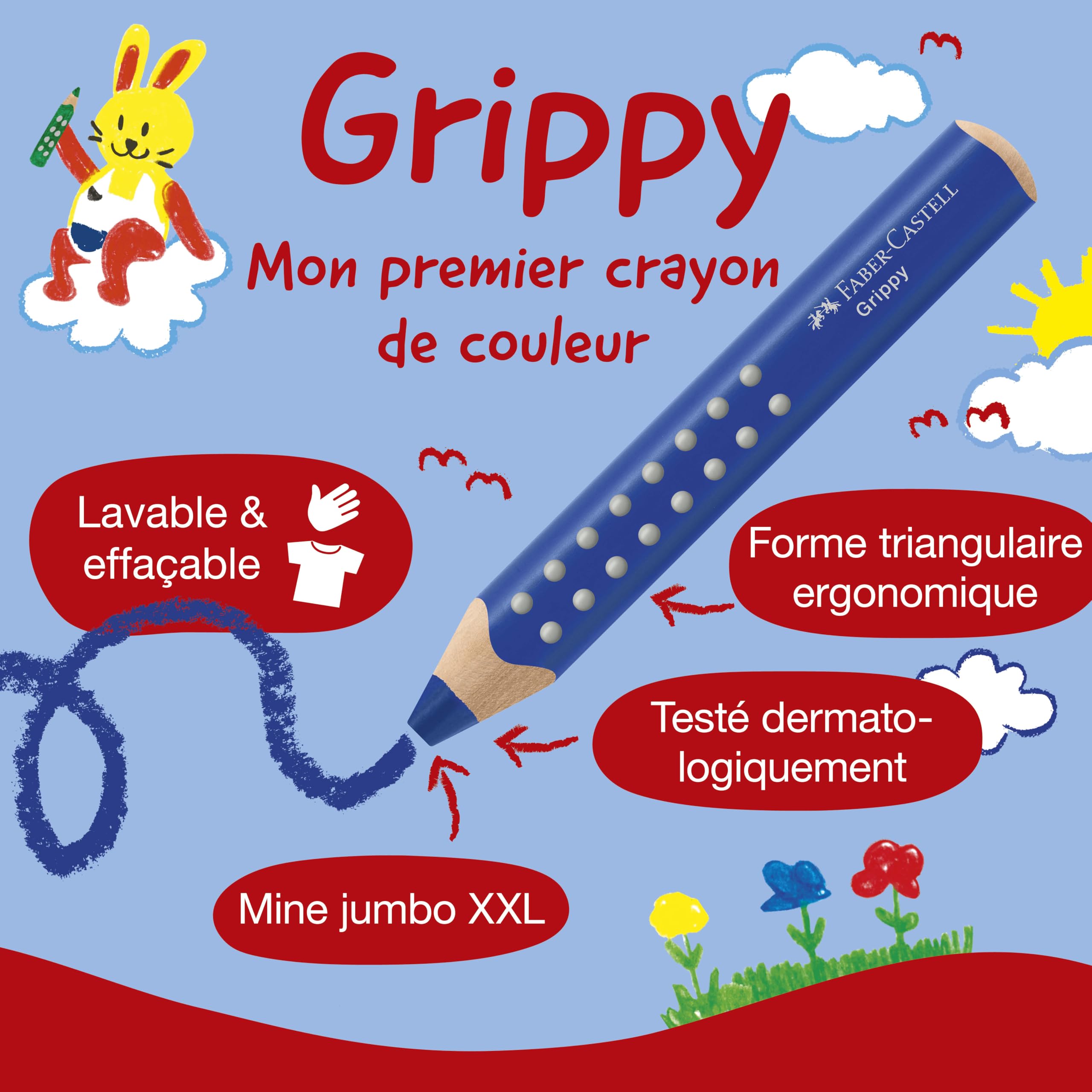 FABER-CASTELL 181790 - Affilatoio Grippy con protezione da taglio, blu, affilatoio con contenitore