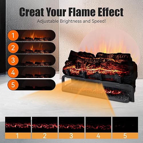 Miniatura 4 de Juego de troncos de chimenea eléctrica independiente de 22 pulgadas, inserto de chimenea, calentador de 750 W1500 W con control remoto, sonido