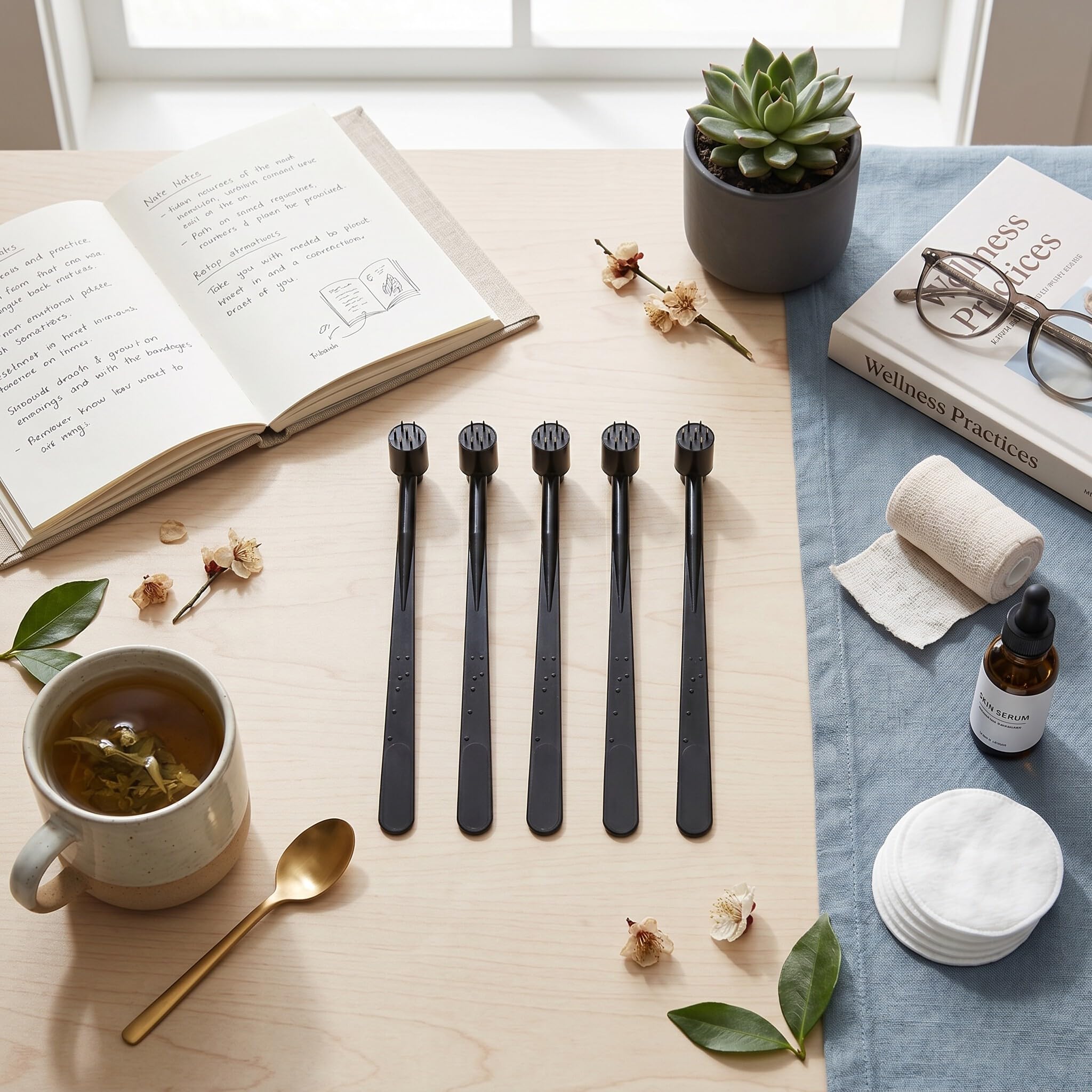 Aramox Martello per Pelle con Manico in ABS, Set da 5 Pezzi, Punta ad Ago, Design a Fiore di Prugna