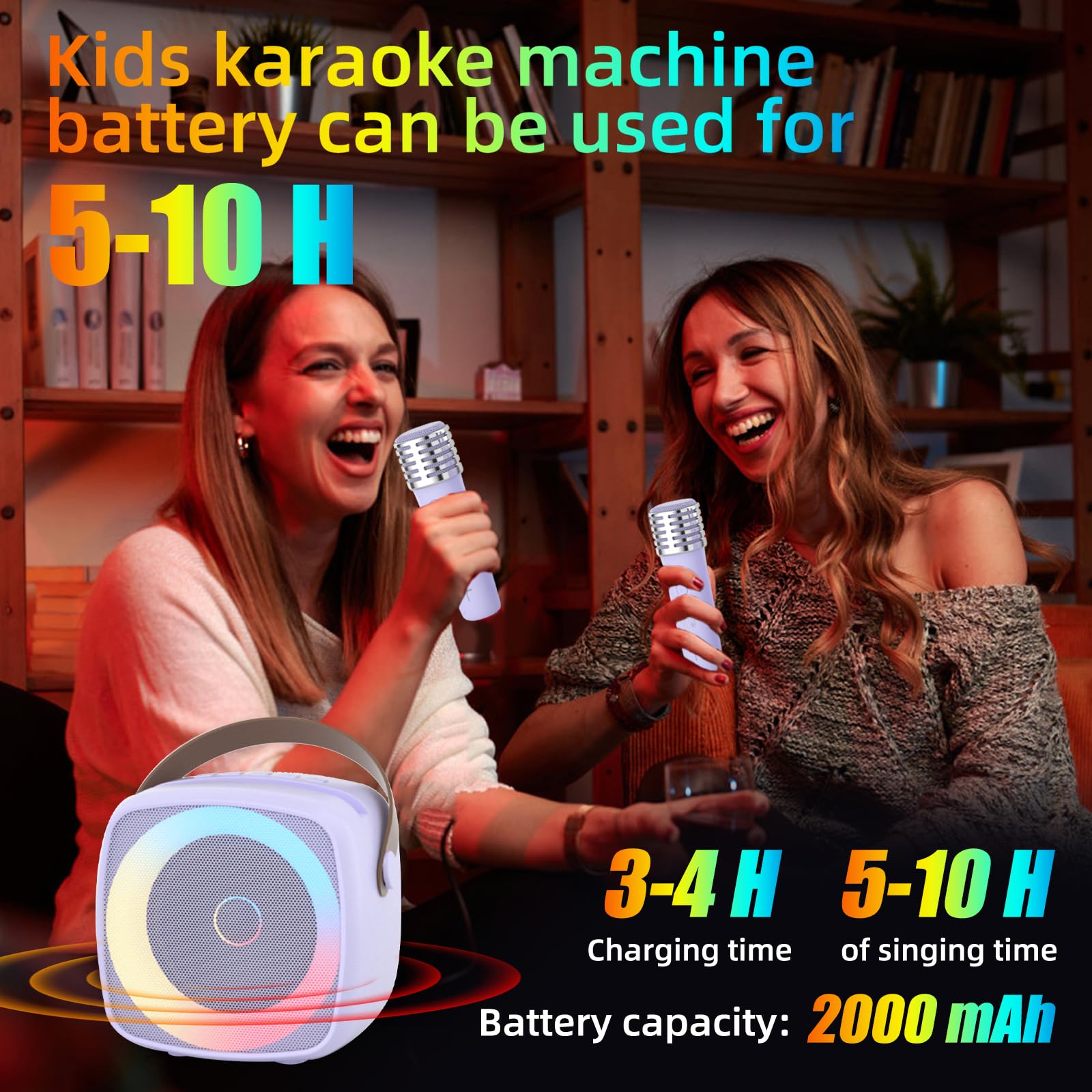 Karaoke per Bambini con 2 Microfono, Regalo Bambina 3-12 Anni Microfono Bluetooth Per Ragazzi e Ragazze, Portabile Macchina Karaoke con Design Supporto per Telefono, sistema PA per feste a casa(Viola)