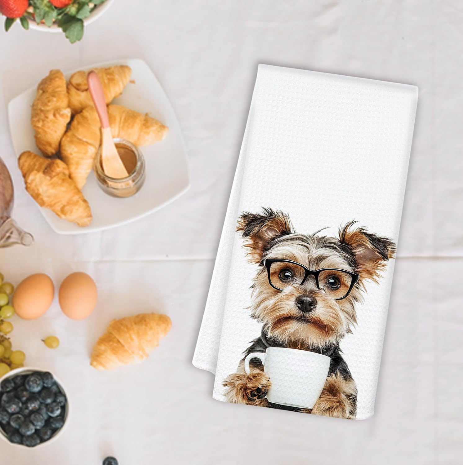 Funny Coffee Yorkshire Terrier Kitchen Towels, Gifts for Yorkie Lovers Dish Tea Towel for Kitchen Coffee Bar Station Decor, Dog Lovers Mom Gifts Hand Towels, 16x24 Inch - Image 2