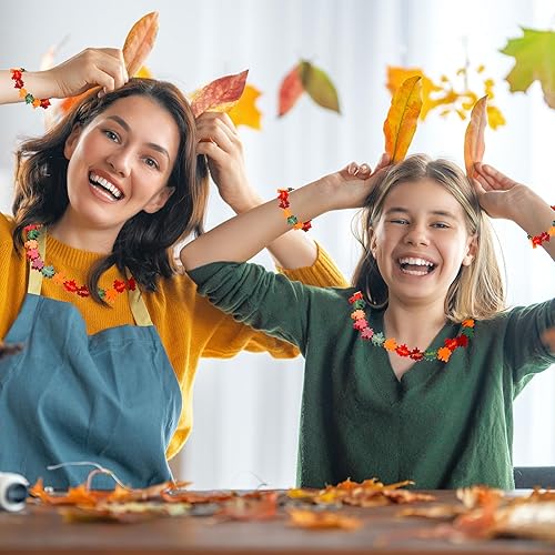 Miniatura 6 de Waline - 200 cuentas de madera de hoja de arce otoñal, cuentas de hojas de otoño de 4 colores con cuerda de cáñamo para Acción de Gracias,