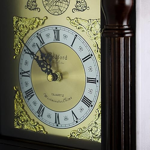 Miniatura 2 de Bedford Clock Collection Reloj de pared antiguo de roble cereza de caoba antiguo de 25.5 pulgadas con números romanos, marrón