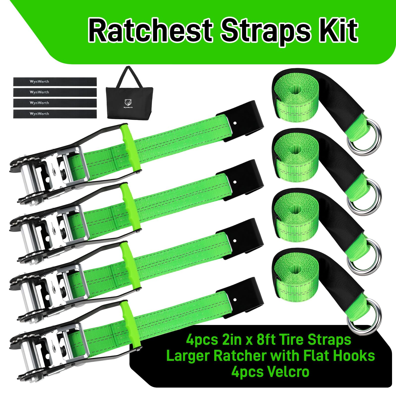 Auto-Spanngurte für Anhänger, Reifen-Ratschengurt mit flachen Haken, 5,1 cm x 2,4 m, 4,5 kg Bruchfestigkeit, T-Griff, Autotransporter, Reifen, Lasso Radgurte zum Transportieren von UTV, LKW