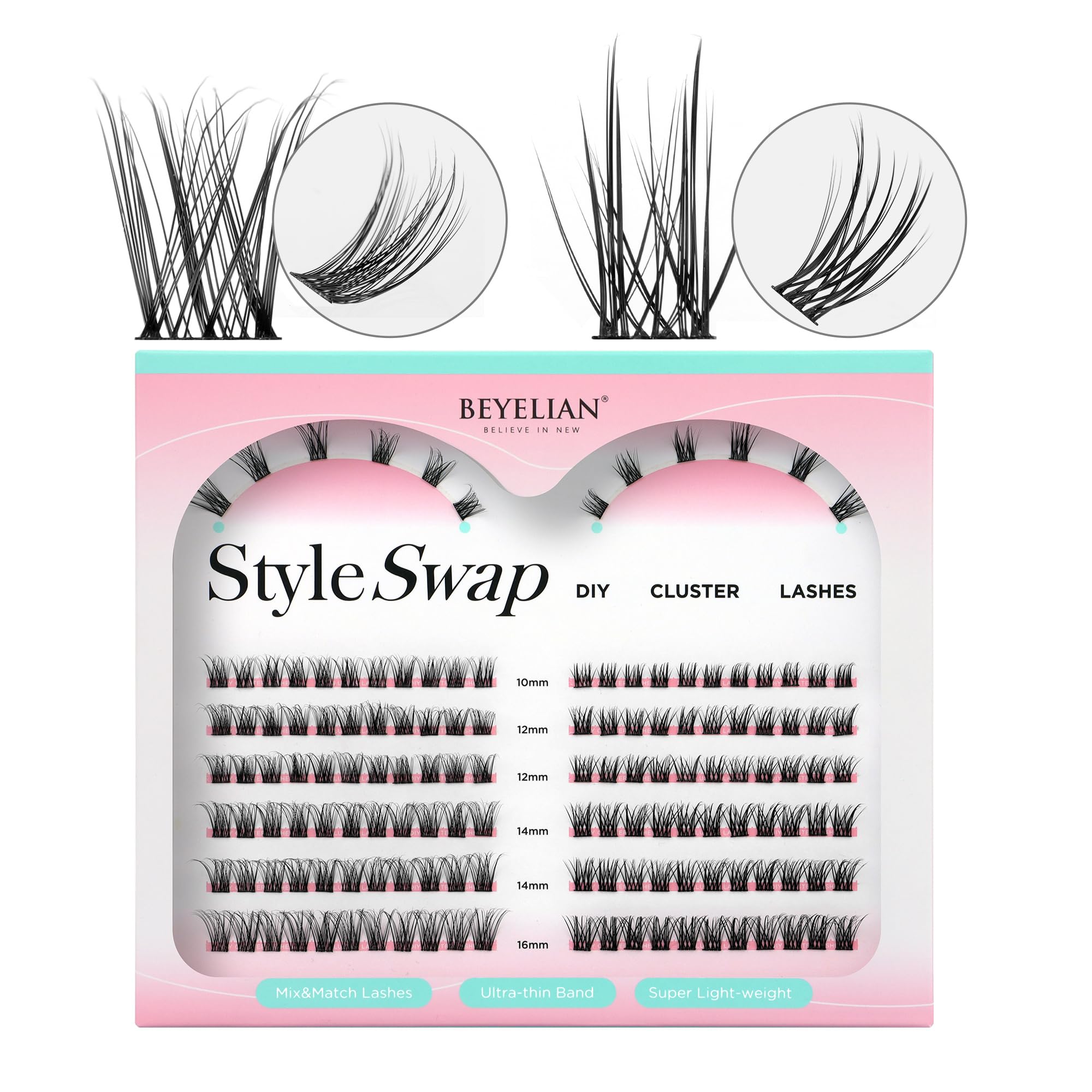 Photo 1 of ***TWO PACK*** BEYELIAN Lash Clusters, 144 Pcs 10-16mm C Curl Individual Cluster Lashes Natural Look Soft DIY Lash Extensions Black Super Thin Band DIY Eyelash Extension Style CDD01+ CDD03 144 Count (Pack of 1) CDD01+03 C Curl