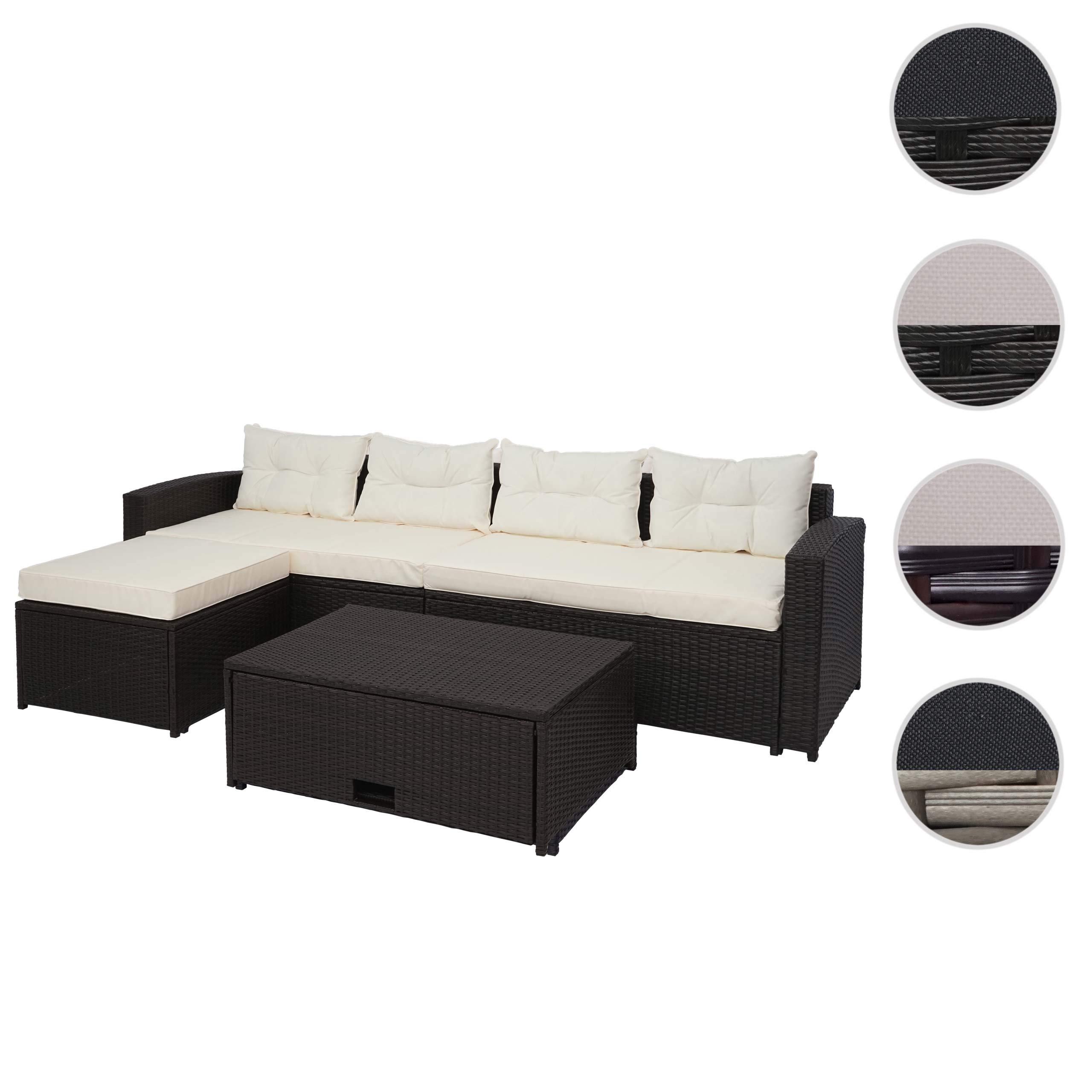 Mendler Set salotto giardino esterno salottino HWC-J34 polyrattan nero con cuscini avorio beige