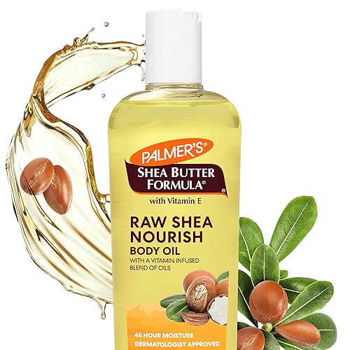 Palmer's Aceite corporal de karité crudo con vitamina E, hidratante corporal profundo para calmar y nutrir la piel seca, sensible y propensa al
