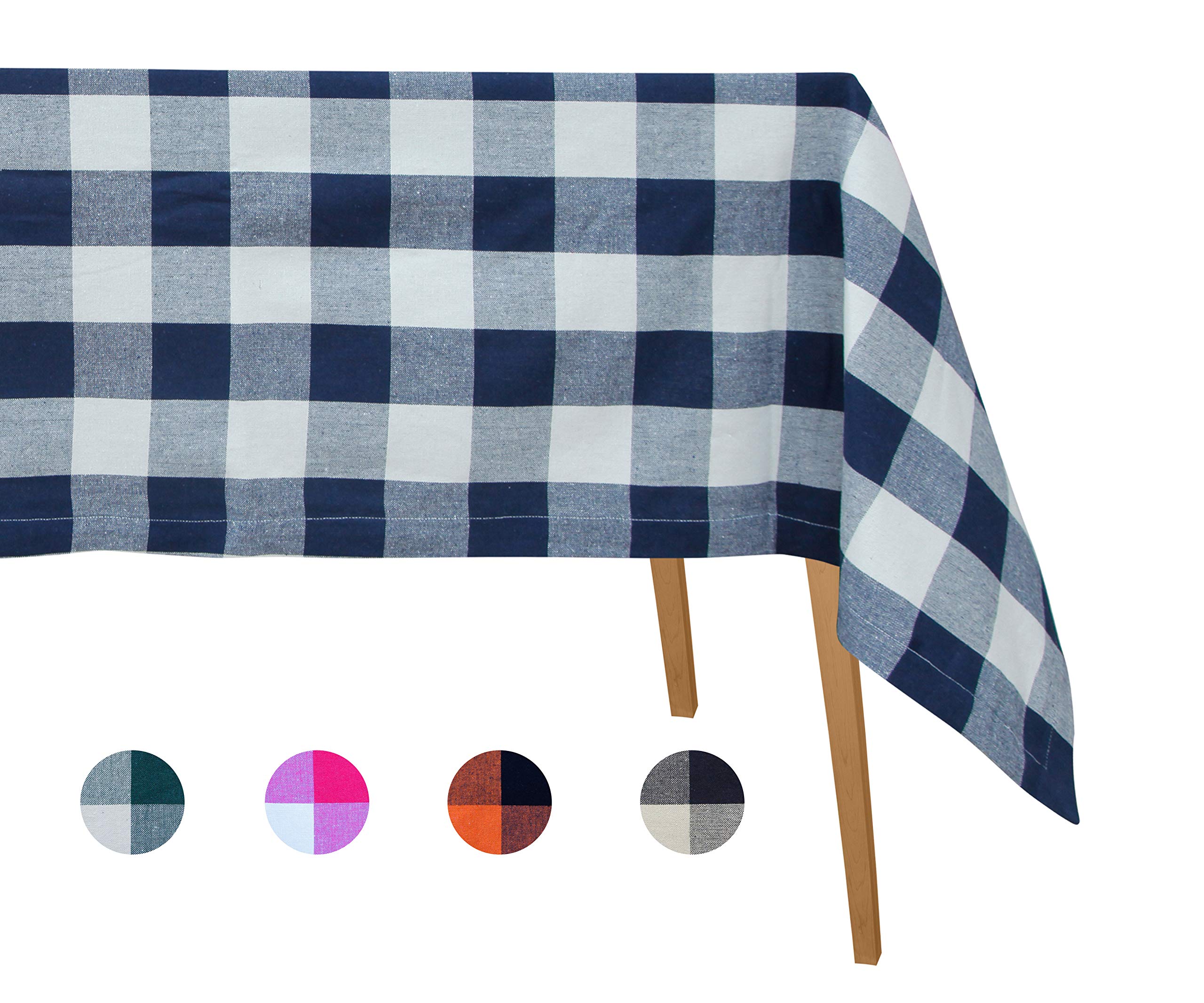 Blue Cotton Tablecloth, Rectangle Tablecloth, Buffalo Plaid Tablecloth, Checkered Tablecloth, Farmhouse Cotton Tablecloth, Cloth Plaid Tablecloth, Cotton Tablecloth Oblong - 63x126 - Navy & Cream