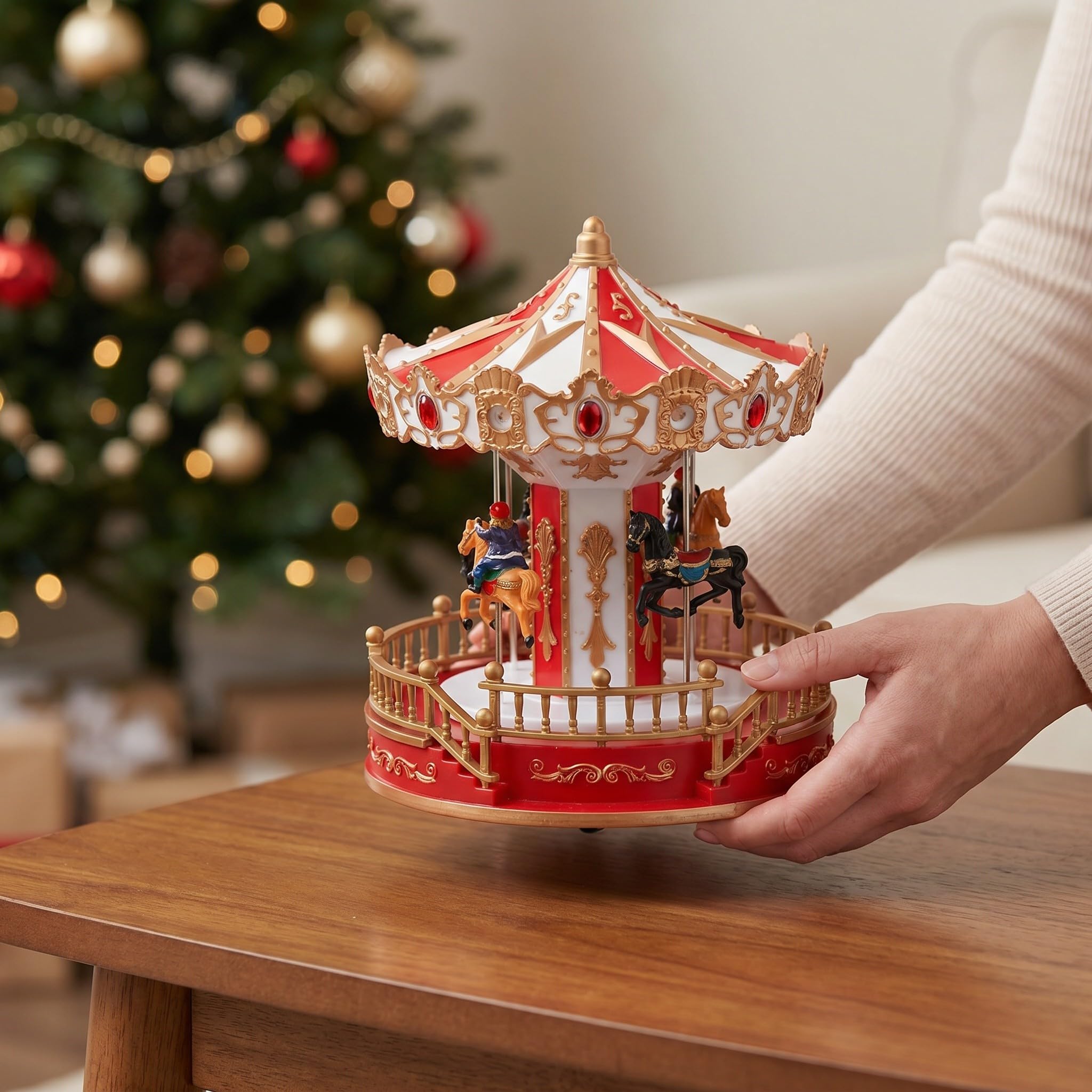 Toddmomy Statuetta di giostra Natalizia: Decorazione Rotante Musicale illuminata - Statuetta di giostra da Tavolo per la casa, Il caminetto, Le Feste di Natale e Le Vacanze.