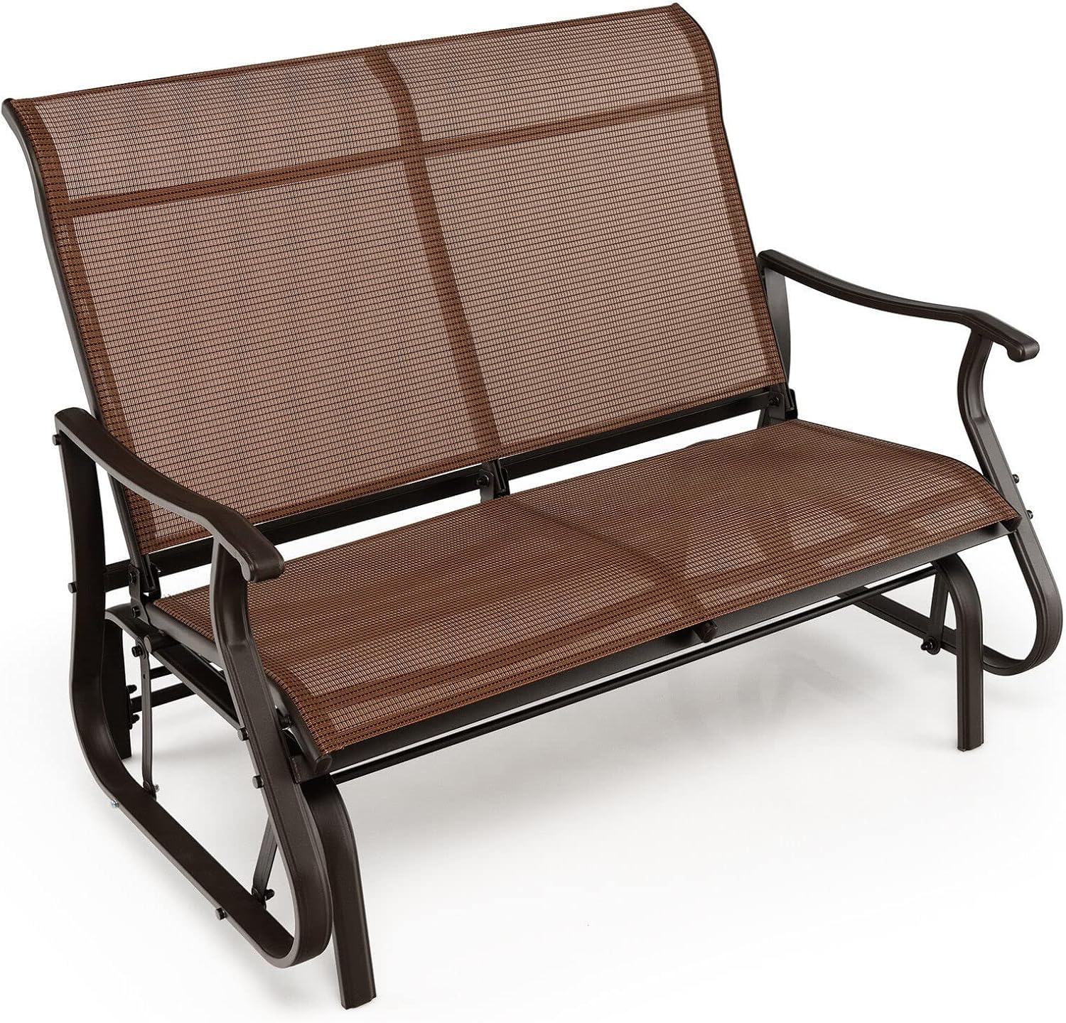 Brown 2 Person Outdoor Patio Swing Glider Bench Loveseat