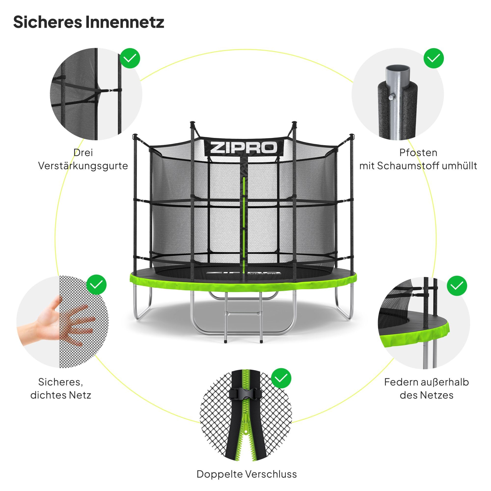 ZIPRO Trampolin Outdoor Kinder Kindertrampolin Rechteckig Bodentrampolin für Garten Gartentrampolin Eckig Groß mit Netz Sicherheitsnetz Innen Springmatte und Leiter Stabil Rahmen