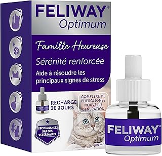 FELIWAY Optimum 30 Jours - 1 Recharge pour Diffuseur de Phéromones Apaisantes pour Chats (48ml) - Aide à Réduire Les Signes de Stress chez Les Chats et Les Chatons - Recommandé par des Vétérinaires