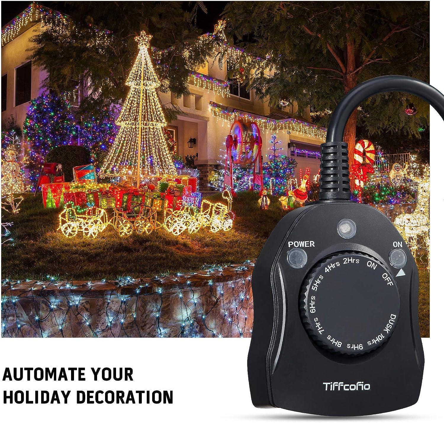 TiFFCOFiO Outdoor Timer Outlet, Dusk To Dawn Light