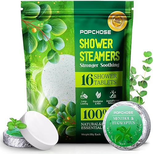 POPCHOSE Shower Steamers Aromatherapy, Christmas Stocking Stuffers for Women, 16 Pack Eucalyptus for Shower- Birthday Gifts for Women, Quick Relief Nasal Congestion, Home SPA & Self Care Relaxation