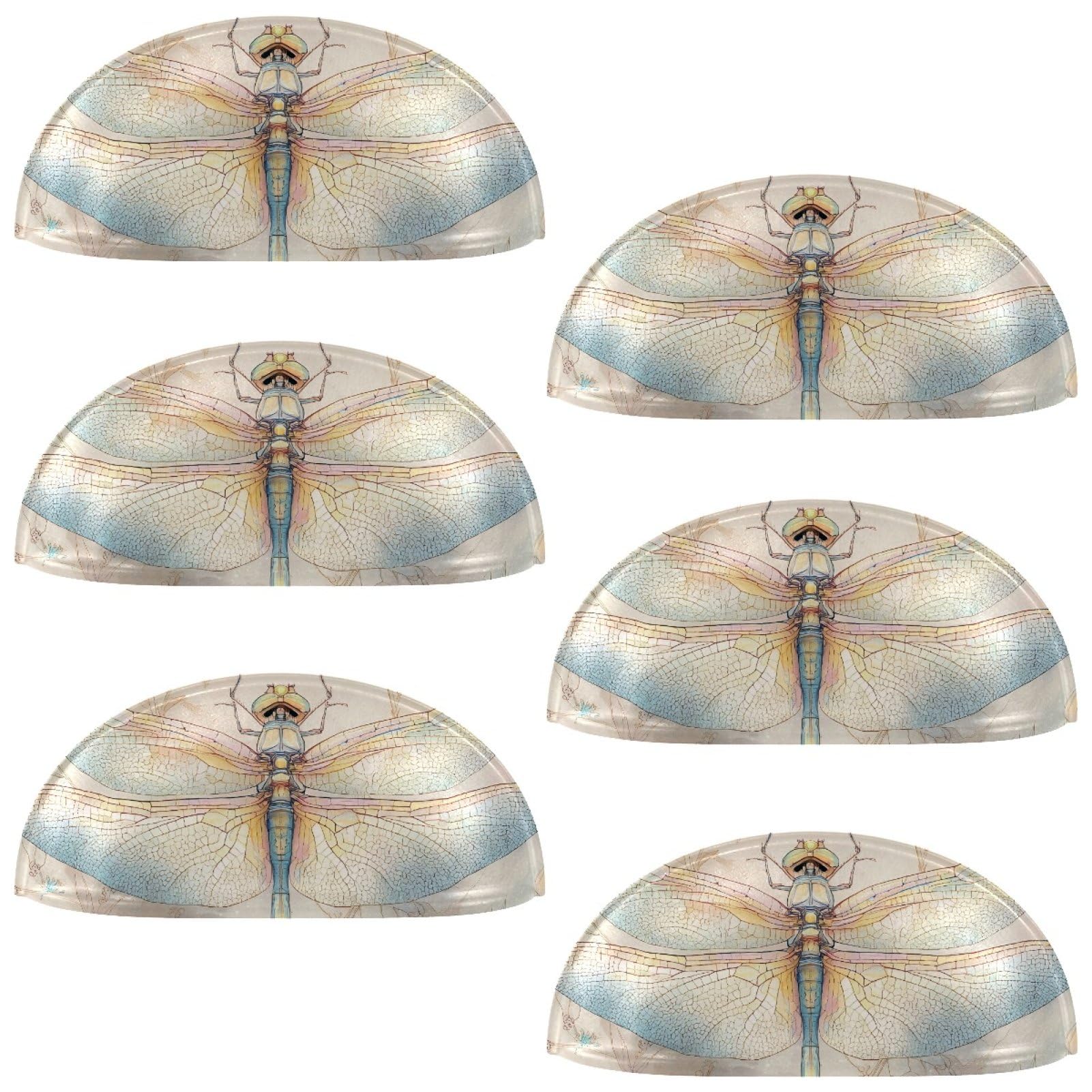 Etoenbrc Multicolored 3 6 Pcs 3.4 Inch Pbt Cup Cabinet Pulls Watercolor Dragonfly Drawer Handles, Kitchen Hardware Pulls For Cupboard,Wardrobe,Dresser Drawer