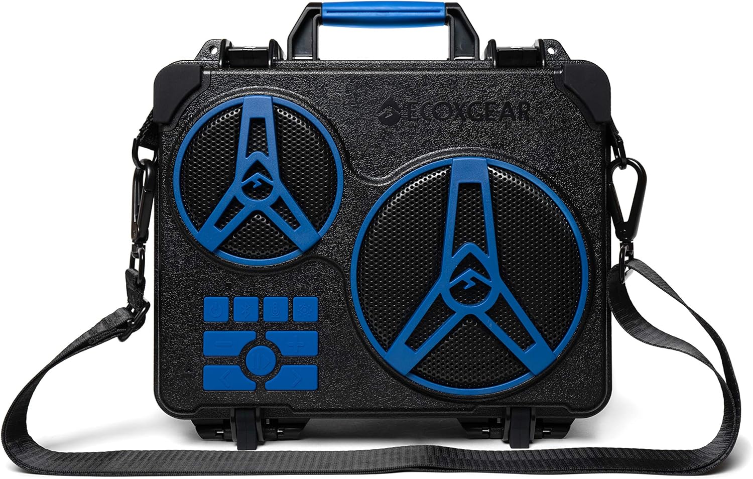 ECOXGEAR EcoJourney speaker with shoulder strap attached.