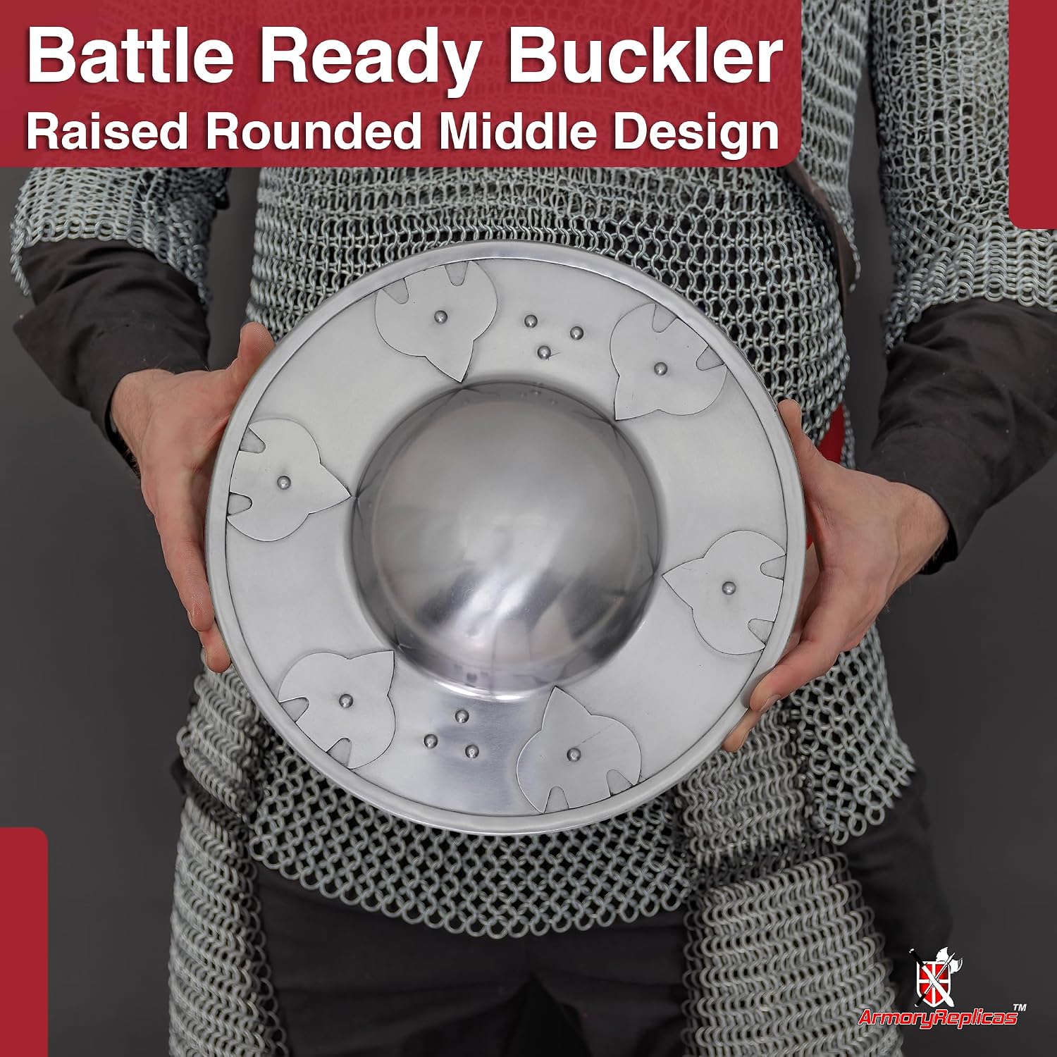 Armory Replicas™ - Battle-Ready Medieval Buckler Shield - 16-Gauge Steel Construction - Functional & Stylish
