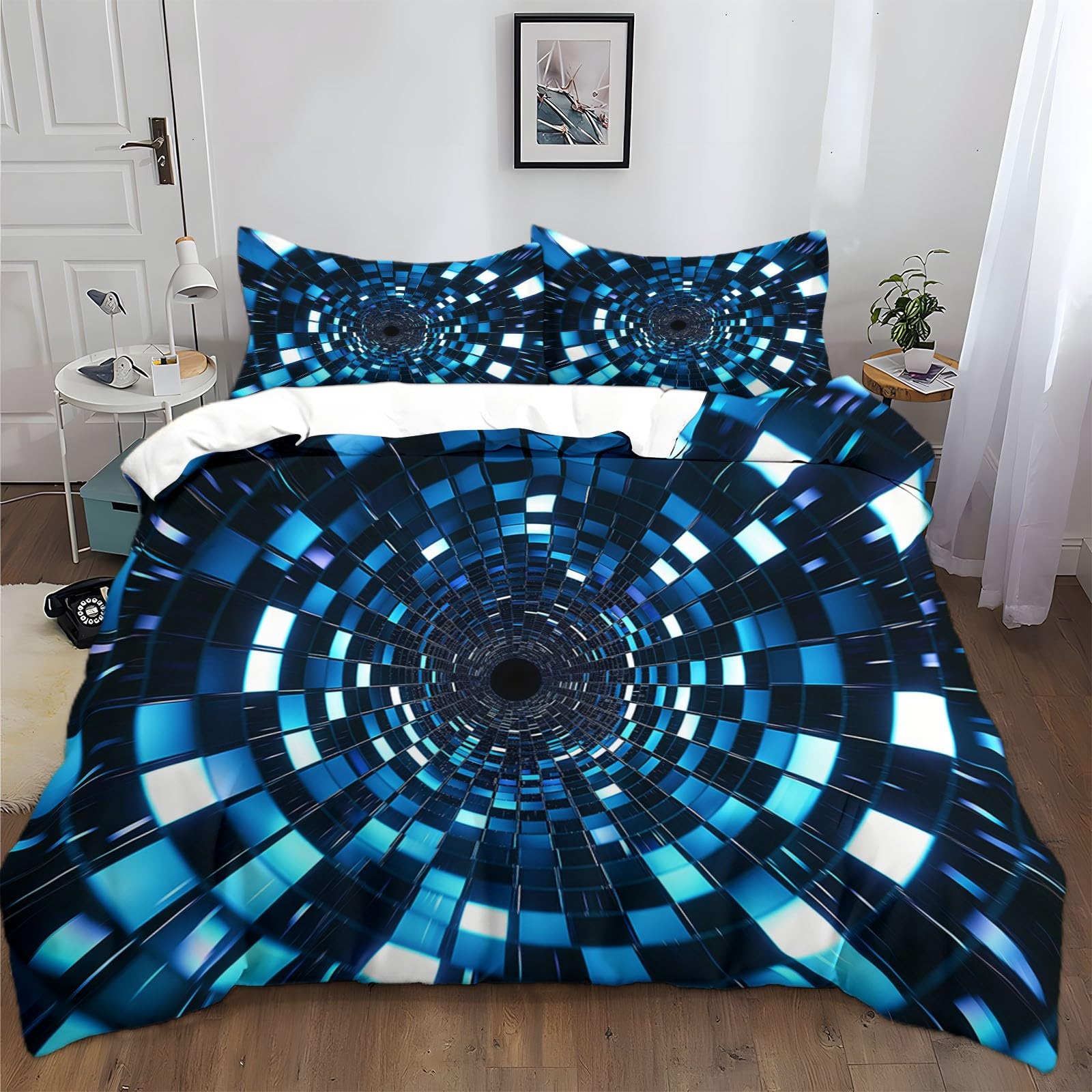 Housse de couette 220x240 microfibre motif tunnel 3D avec 2 taies d'oreiller