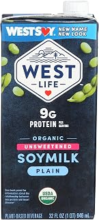 West Life Organic Unsweetened Soy Milk 32 Fl Oz - Shelf Stable, Pure Soybeans & Water, Vegan Milk Alternative