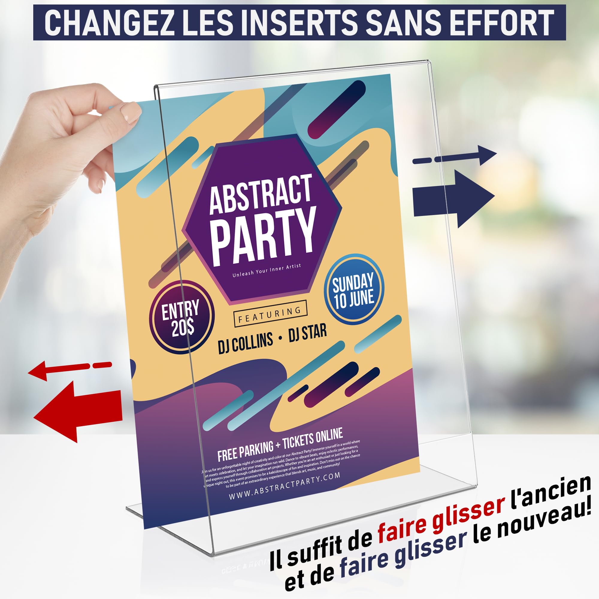 Porte-Document A4 Incliné en Acrylique Transparent, Pack de 3. Présentoir de comptoir, publicité, cadre photo, pancartes, brochures, dépliants, menus, affichage. Maison, bureau, magasin, restaurant