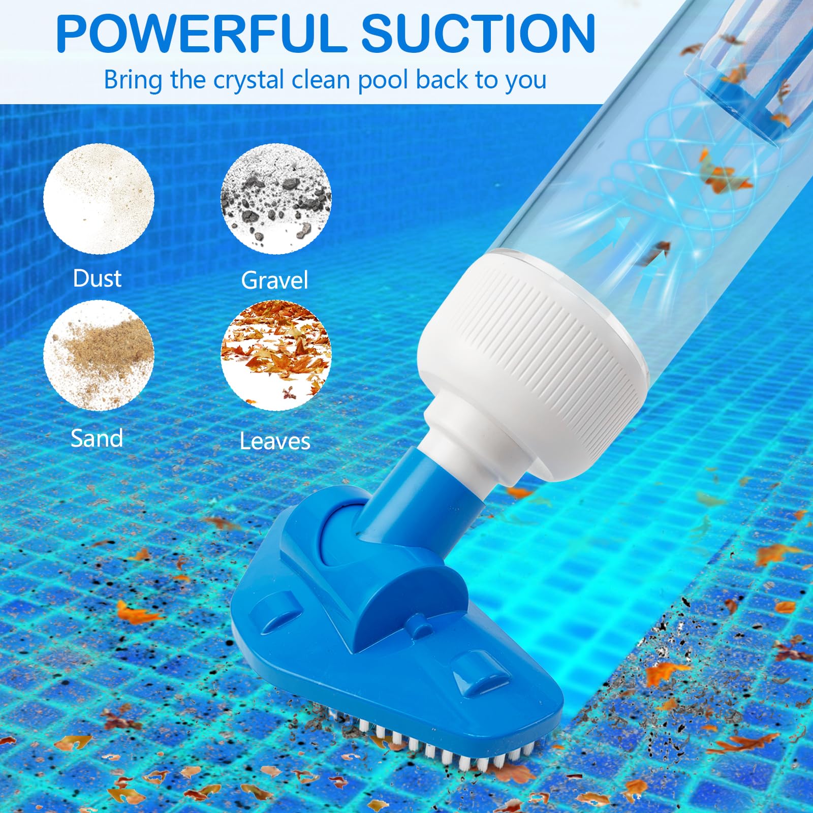 Aspirateur de Piscine sans Fil, 3 en 1 Rechargeable Aspirateur Manuels de Piscine Portable avec Manche Télescopique, Nettoyeur de Piscine Électrique pour Piscine, Spa, Jaccuzi