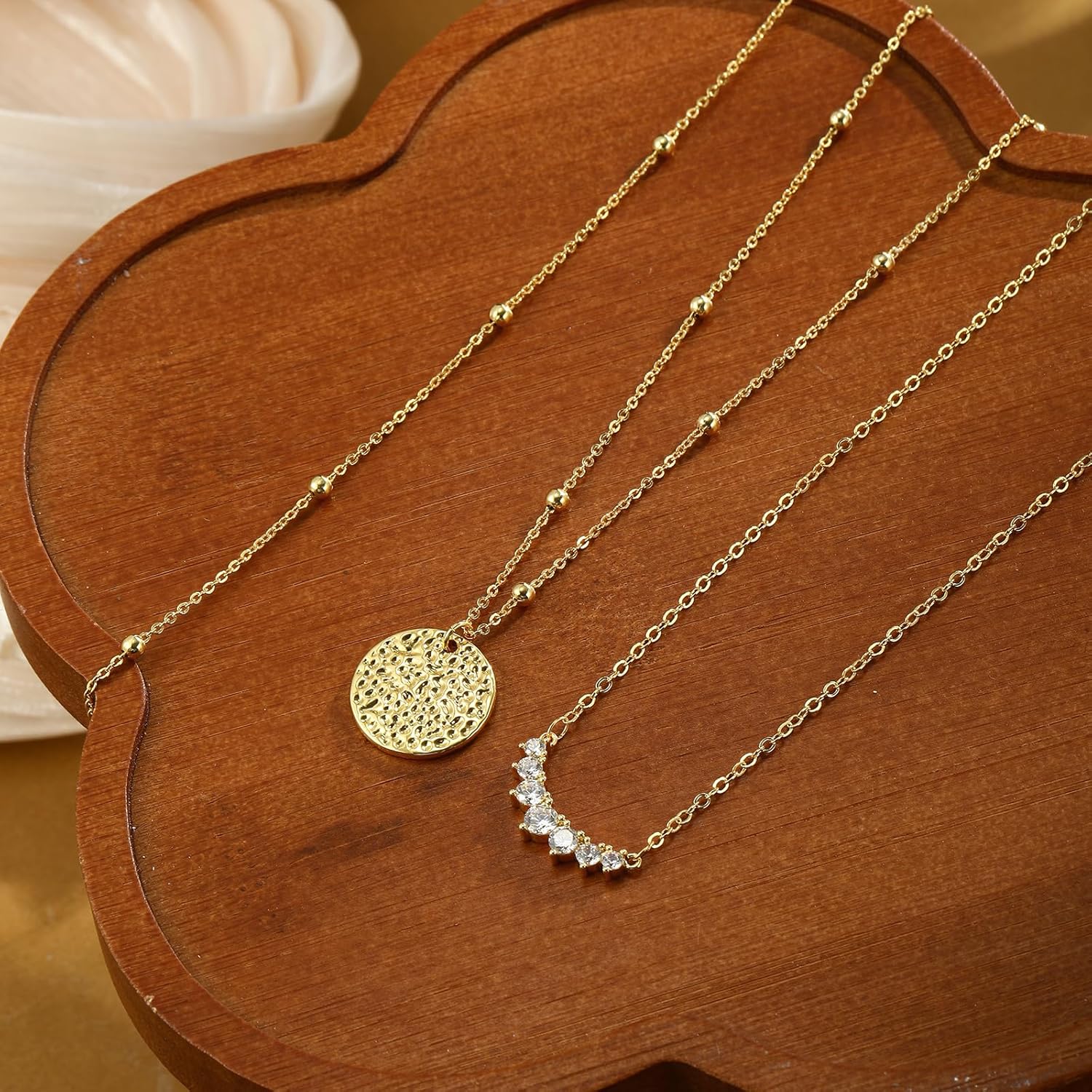 Dainty Gold Layered Necklaces for Women,14k Gold Plated Necklace Stack Disc Circle Heart Pendant Cuban Herringbone Paperclip Twisted Rope Chain Necklaces,Gold Jewelry Gift for Women - Image 6