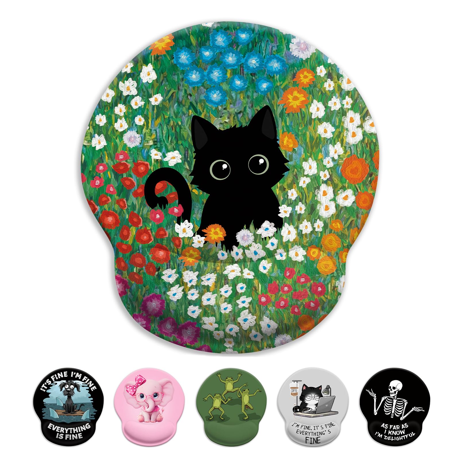 Black Cat Mouse Pad, Ergonomic Mouse Pad with Wrist Rest, Gaming Mouse Pad Wrist Support with Non-Slip Pain Relief PU Base, Funny Mouse Pads for Desk Work, Cute Office Desk Accessories Decor