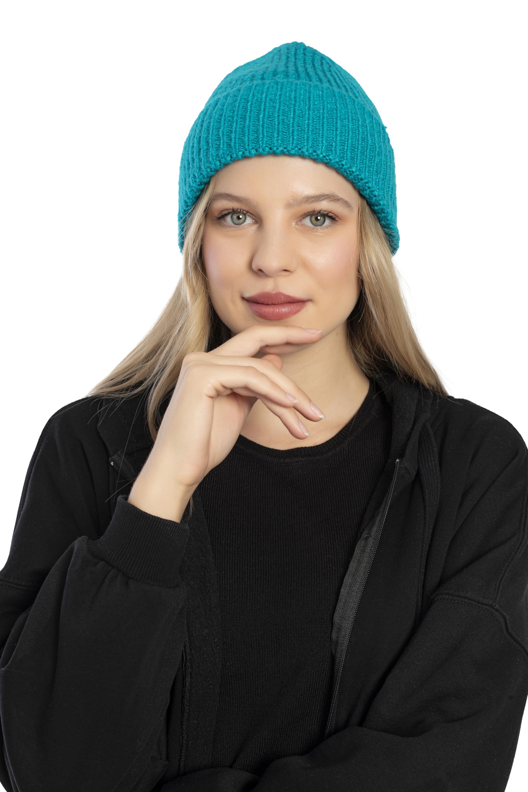 HATSQUARE Seamless Beanie Cap - Acrylic Unisex Winter Cuffed Knit Super Soft Beanie - Teal