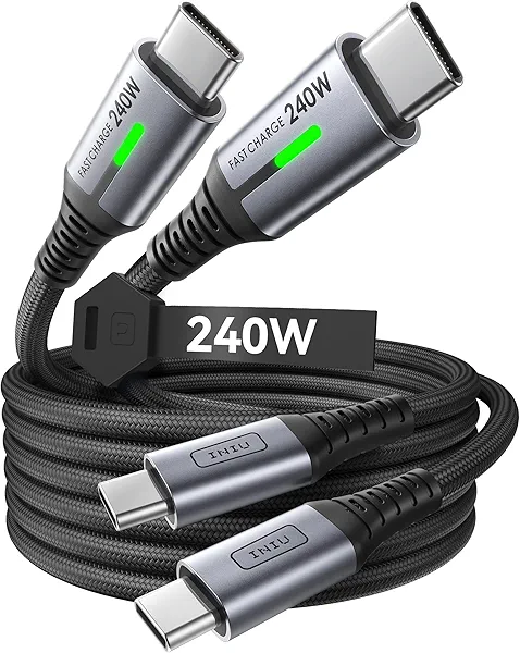 INIU USB C to USB C Cable, 240W Fast Charging [6.6ft, 2-Pack] Type C Charger Cord, Braided USBC Phone Charger Cable for iPhone 17 16 15 Pro Max Samsung S25 S24 Laptops MacBook iPad Air Switch etc.