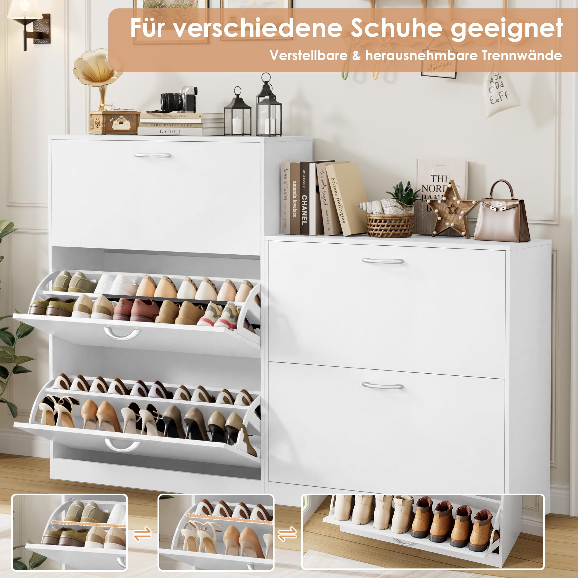 FirFurd Schuhschrank weiß mit Schuhkipper für 12-24 Parre, Schuhregal platzsparend für Schuhaufbewahrung schmaler Schuhschrank 80cm breit für Diele, Flur, Eingang 108x80x23,5cm