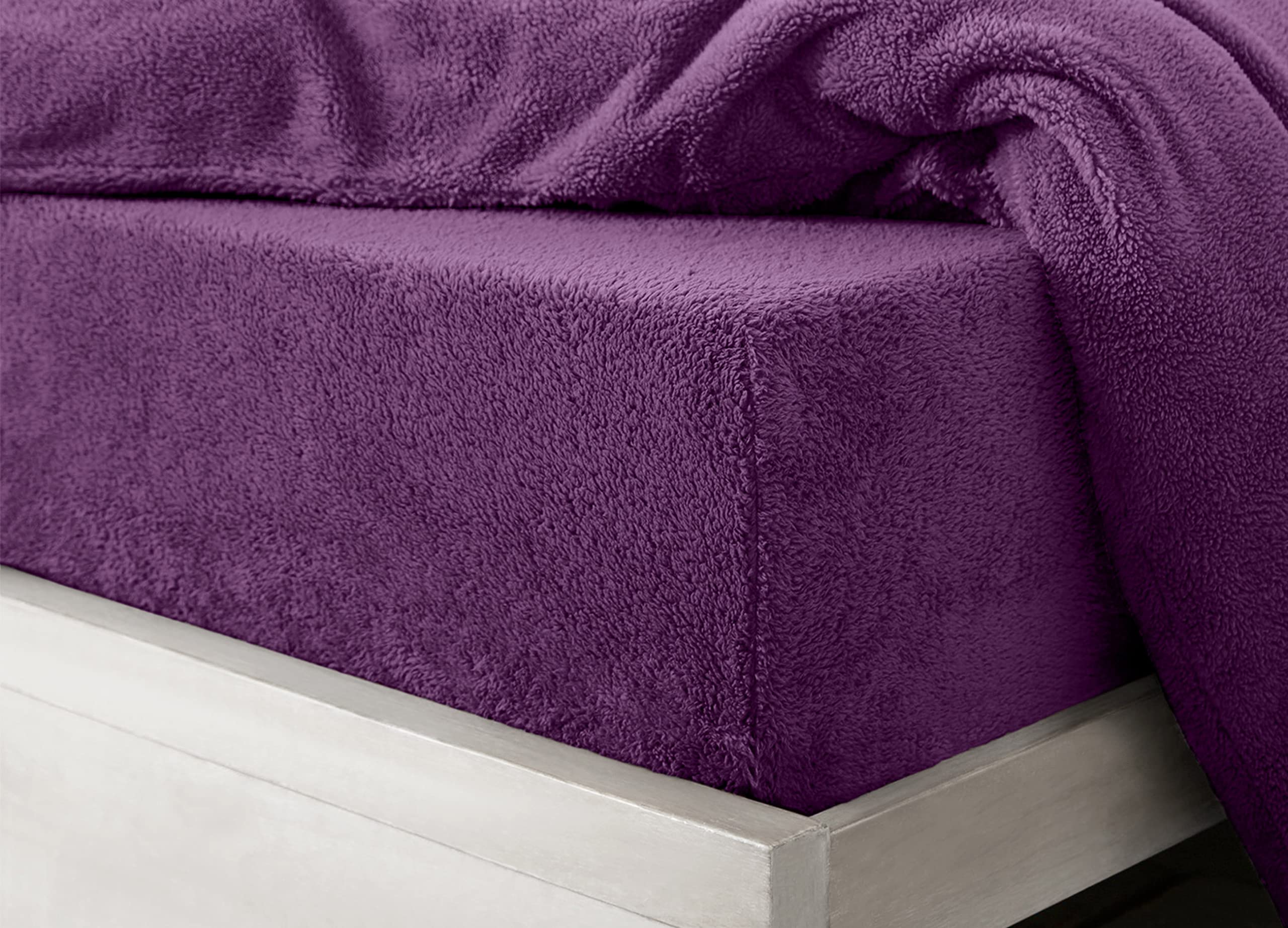 Teddy Cuddle Fleece Fitted Sheets Elasticated upto 30cm Deep Fluffy Warm & Soft Winter Essential Premium No Tear Bed Sheet (Purple, Super King)