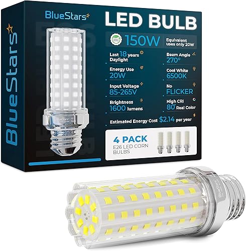 Miniatura 10 de BlueStars Paquete de 2 bombillas LED de maíz superbrillantes de 50 W E26E27, base media, 3200 lúmenes (equivalente a 500 W) blanco frío 5000 K, para