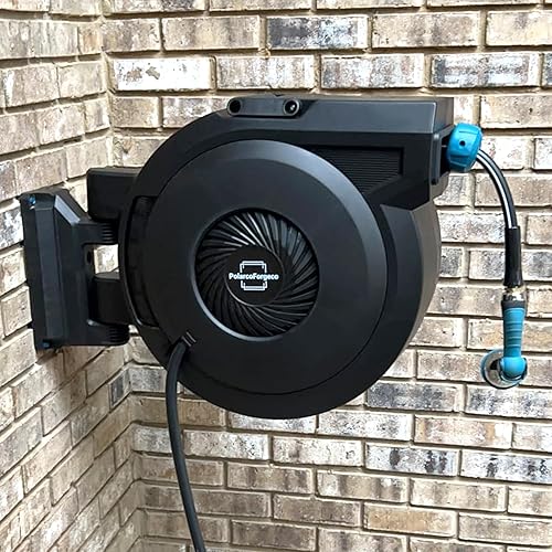 Miniatura 9 de Carrete de manguera de jardín retráctil - 5/8 pulgadas x 90 pies, carrete de manguera montado en la pared con boquilla de 10 patrones y bloqueo de