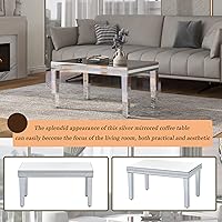 Vista 4 de LostCat Mesa de centro con espejo de vidrio de 35 pulgadas, moderna mesa de cóctel con diseño de cristal y patas de altura ajustable, mesas